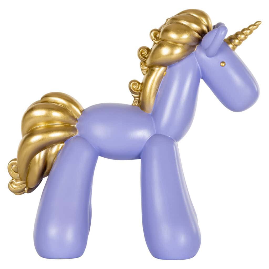 Dekorative unicorn in Blau und gold, ideal als Wohnaccessoire.