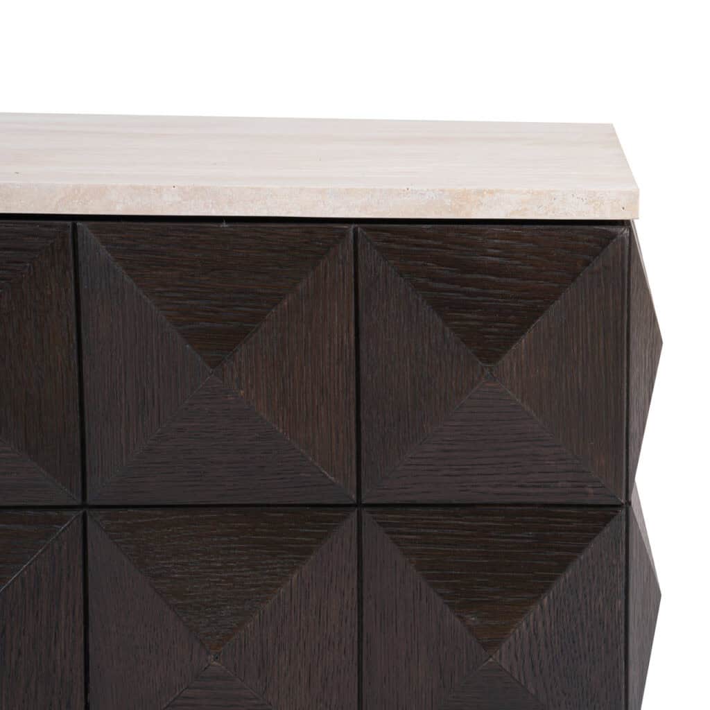 Moderne salontafel Claremont met geometrisch design in donker hout.