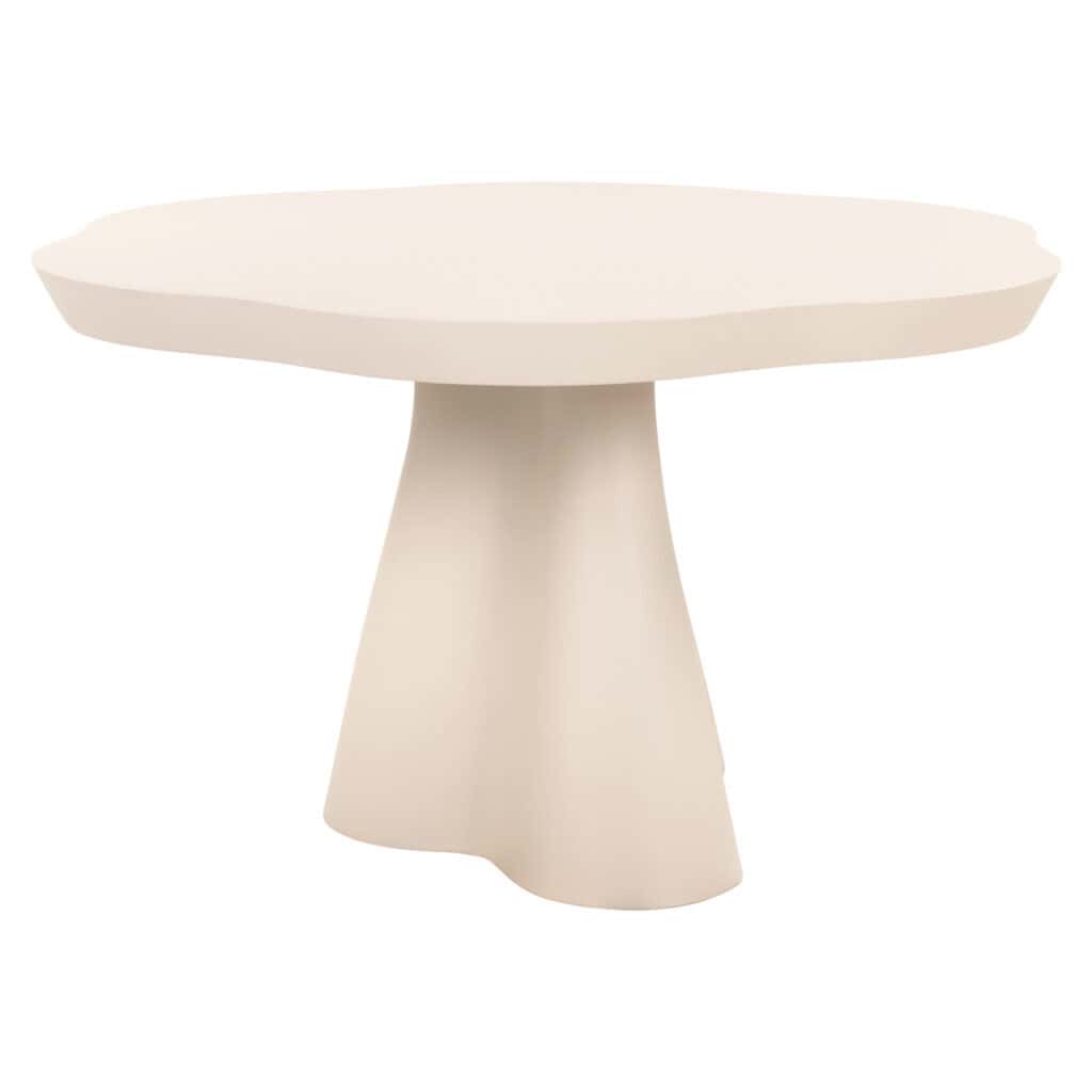 Moderne sandstone eettafel voor buiten, strak design en duurzame afwerking.