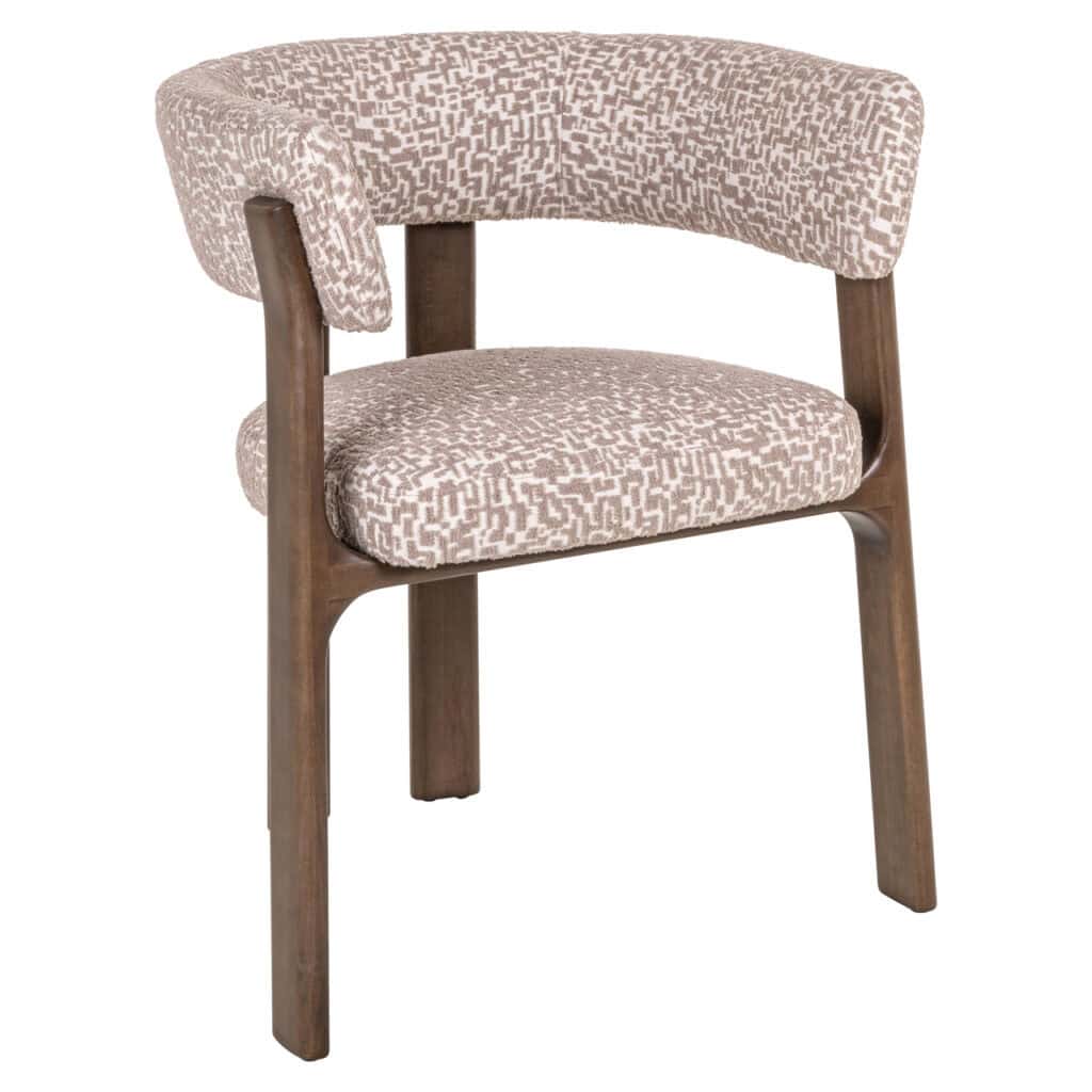 Eetkamerstoel Contigo met houten frame en beige stoffering.