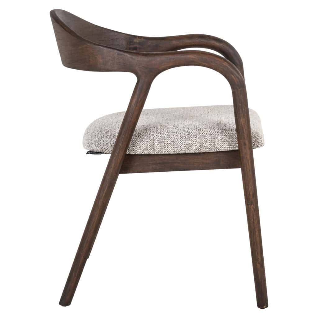 Beautiful wooden dining chair with beige upholstery and a modern design.