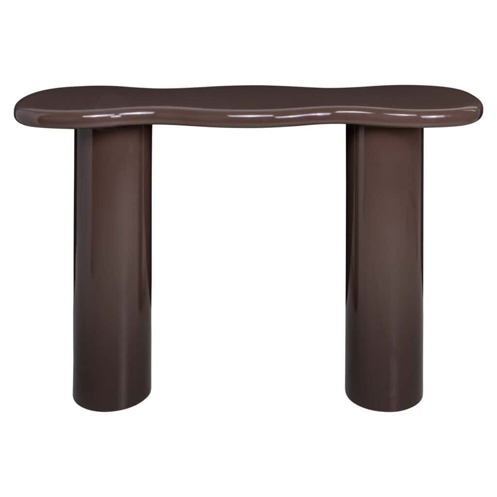 Modern console table with a chestnut finish for elegant interior decor.