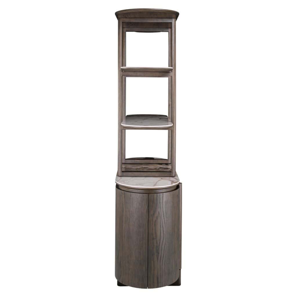 Elegantes Regal aus Holz Regal Braun mit offenen Regalböden und geschlossenem Unterschrank.