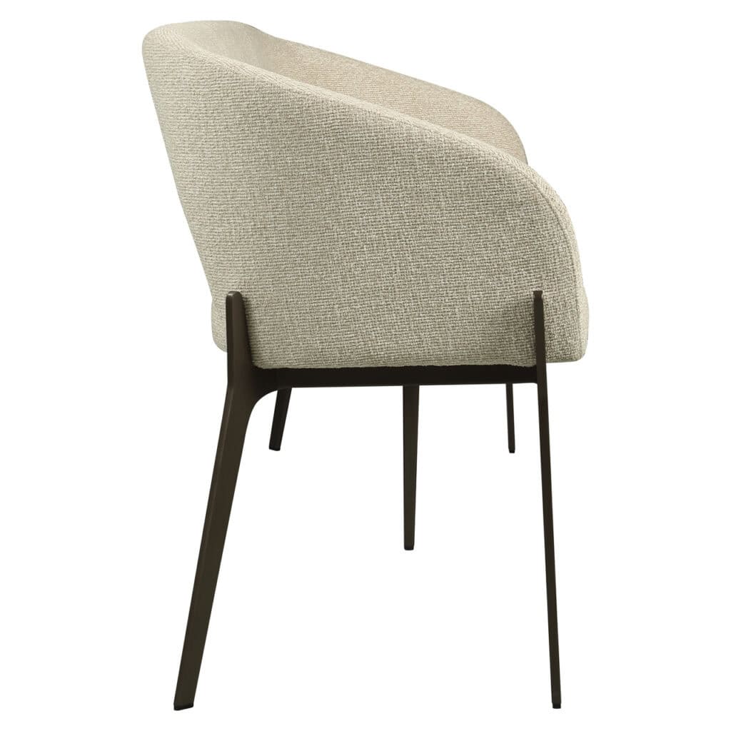 Eetkamerbank Kenzi biscotti met beige bekleding en zwarte poten.