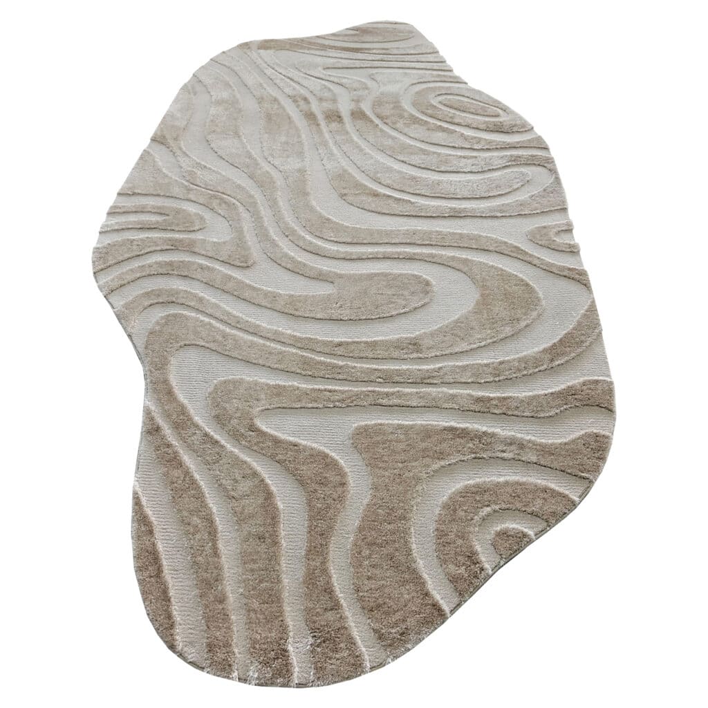 Beige Carpet with abstract patterns of sand-colored lines.