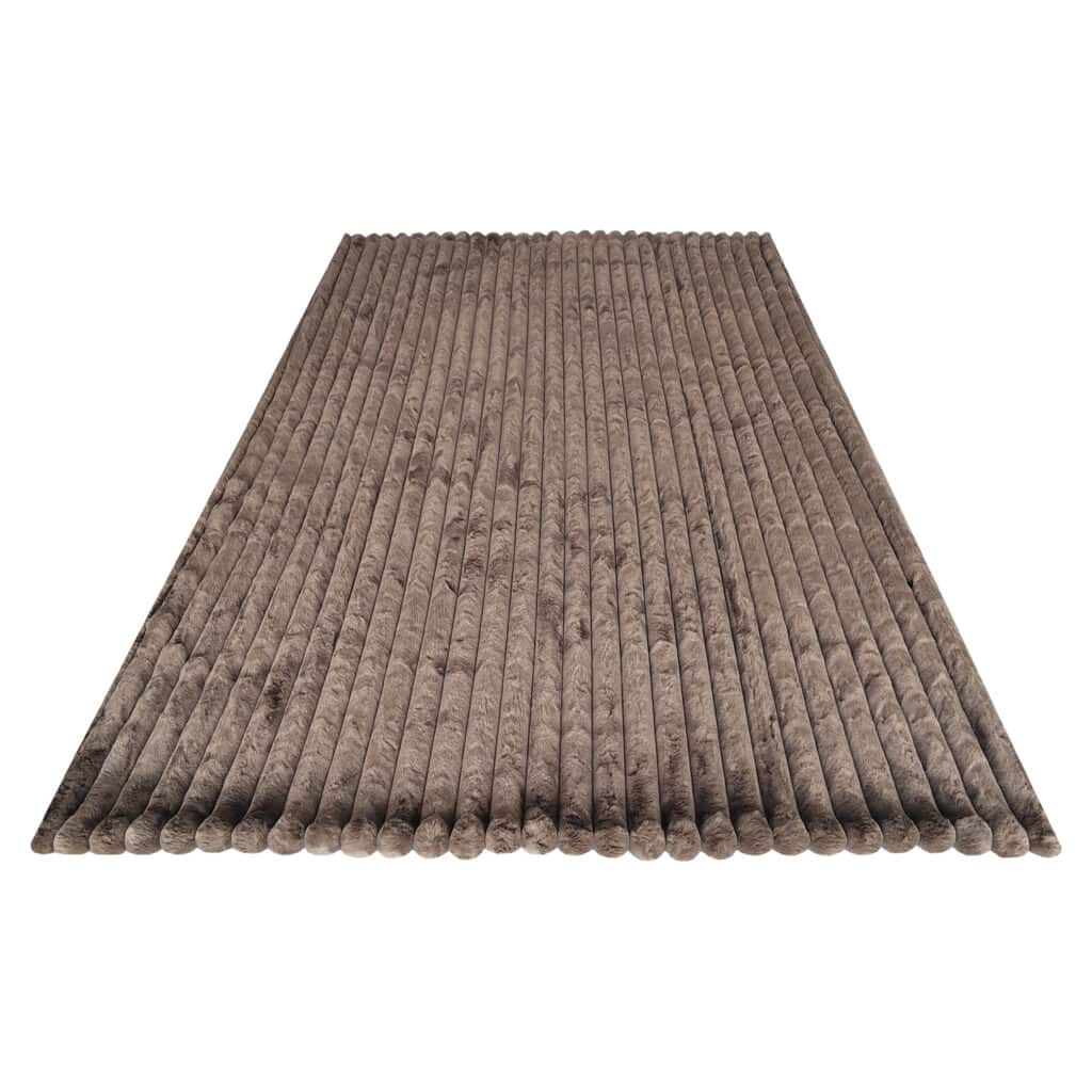 Taupe plaid rug met ribbelstructuur voor woonkamer of slaapkamer.