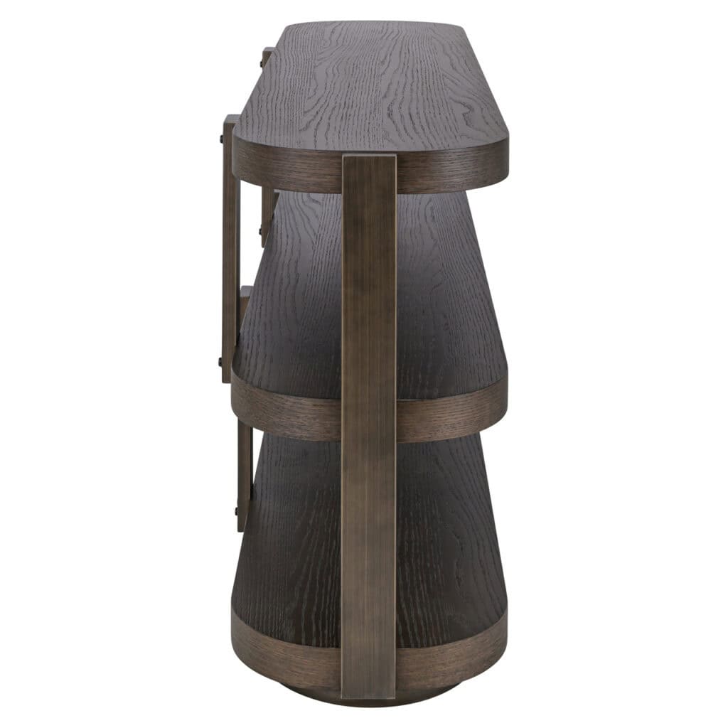 Élégante console Ellington en bois brun, idéale pour les intérieurs modernes.