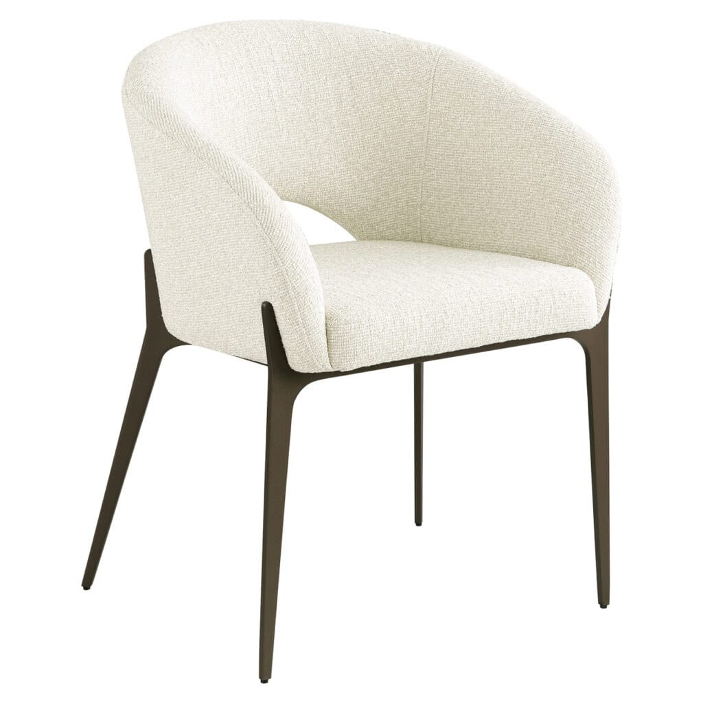 Kenzi modern dining chair with soft upholstery and black legs.