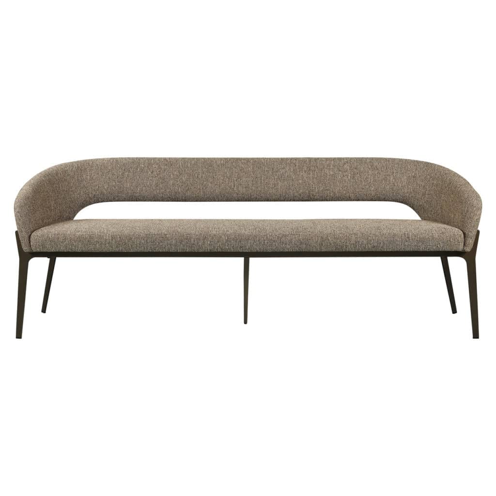 Eetkamerbank Kenzi in bruin tweed met zwarte metalen poten.