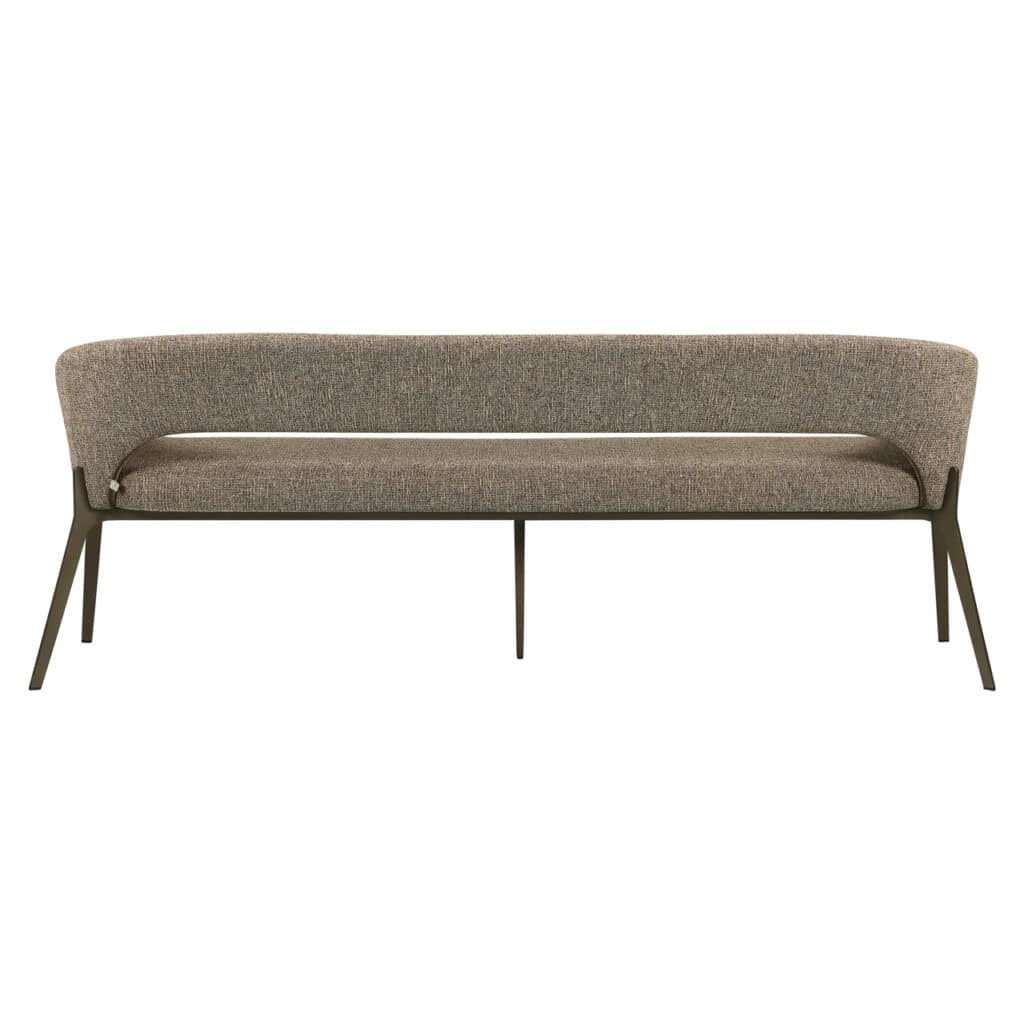 Eetkamerbank Kenzi in bruin tweed met metalen poten.