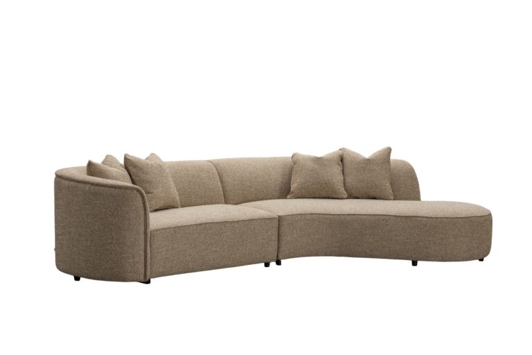 Bank Romero zand tweed ottoman met brandvertragend materiaal.