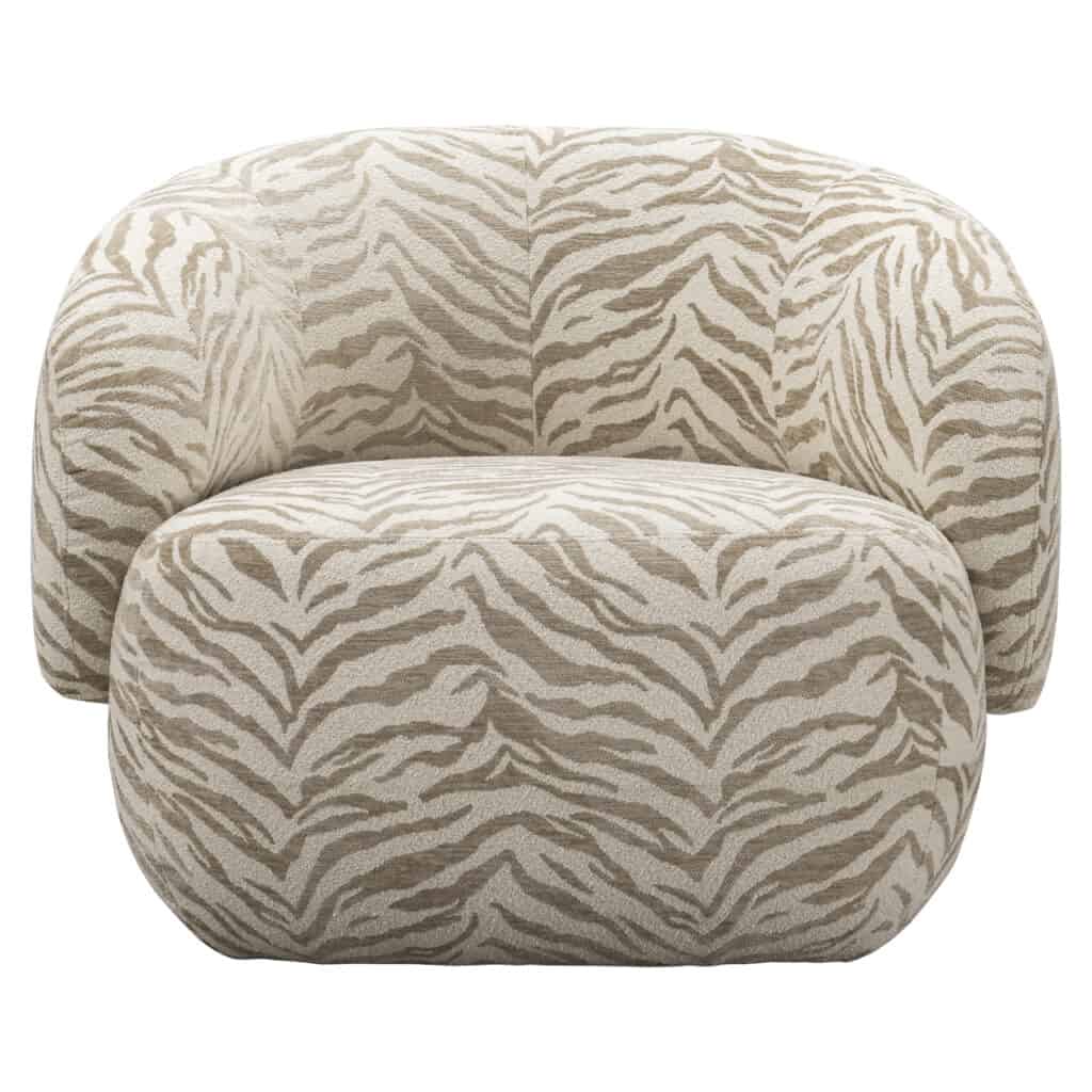 Lounge stoel Milano beige tiger met zebra print stof.