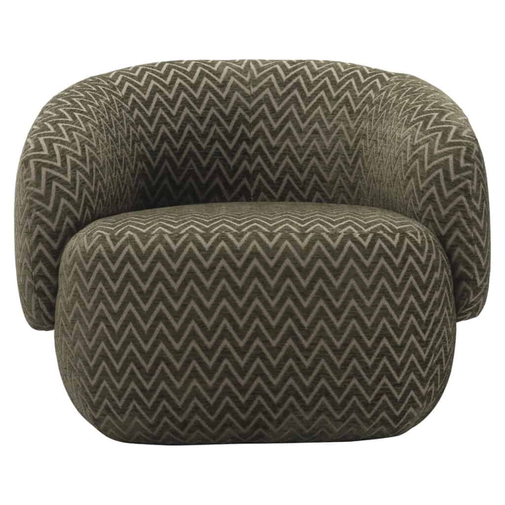 Moderne lounge stoel met moss groene chevron stof.