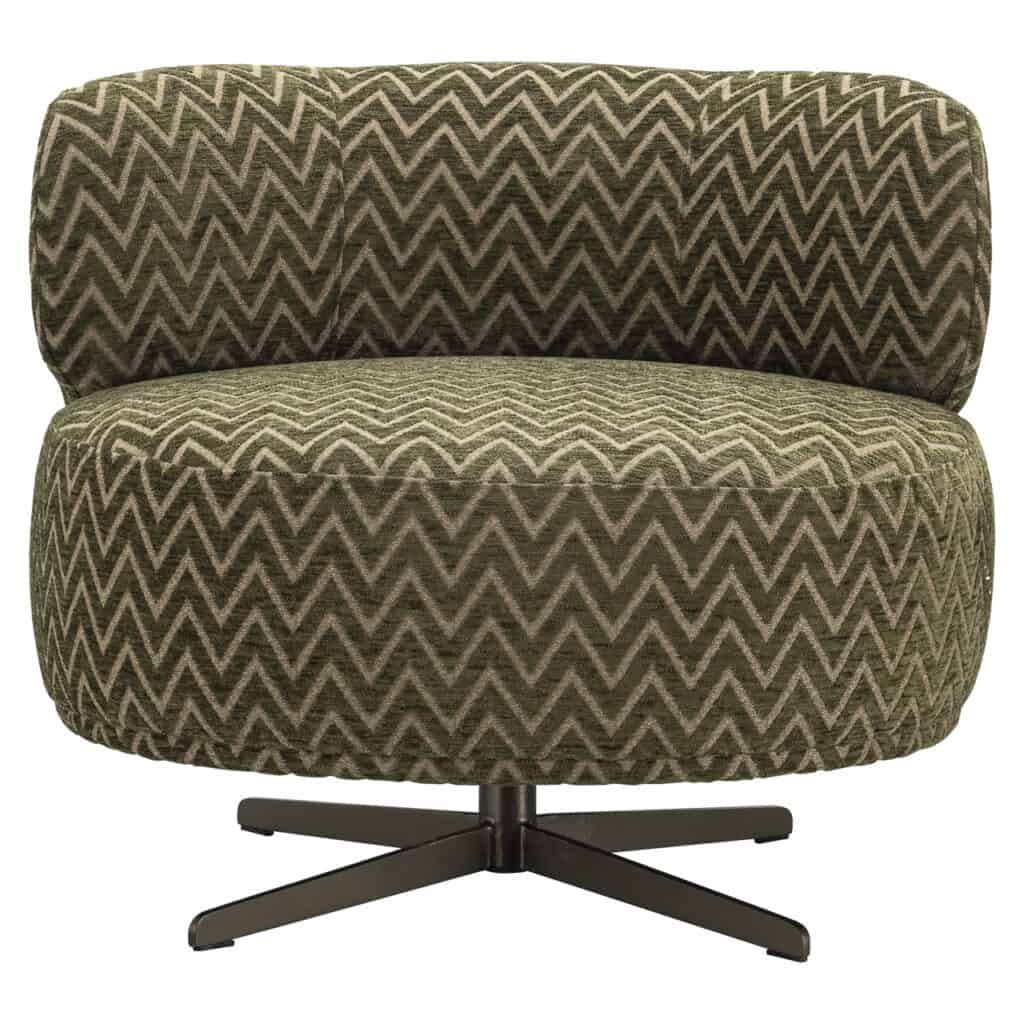 Lounge stoel Lauren moss chevron met groen en beige patroon.