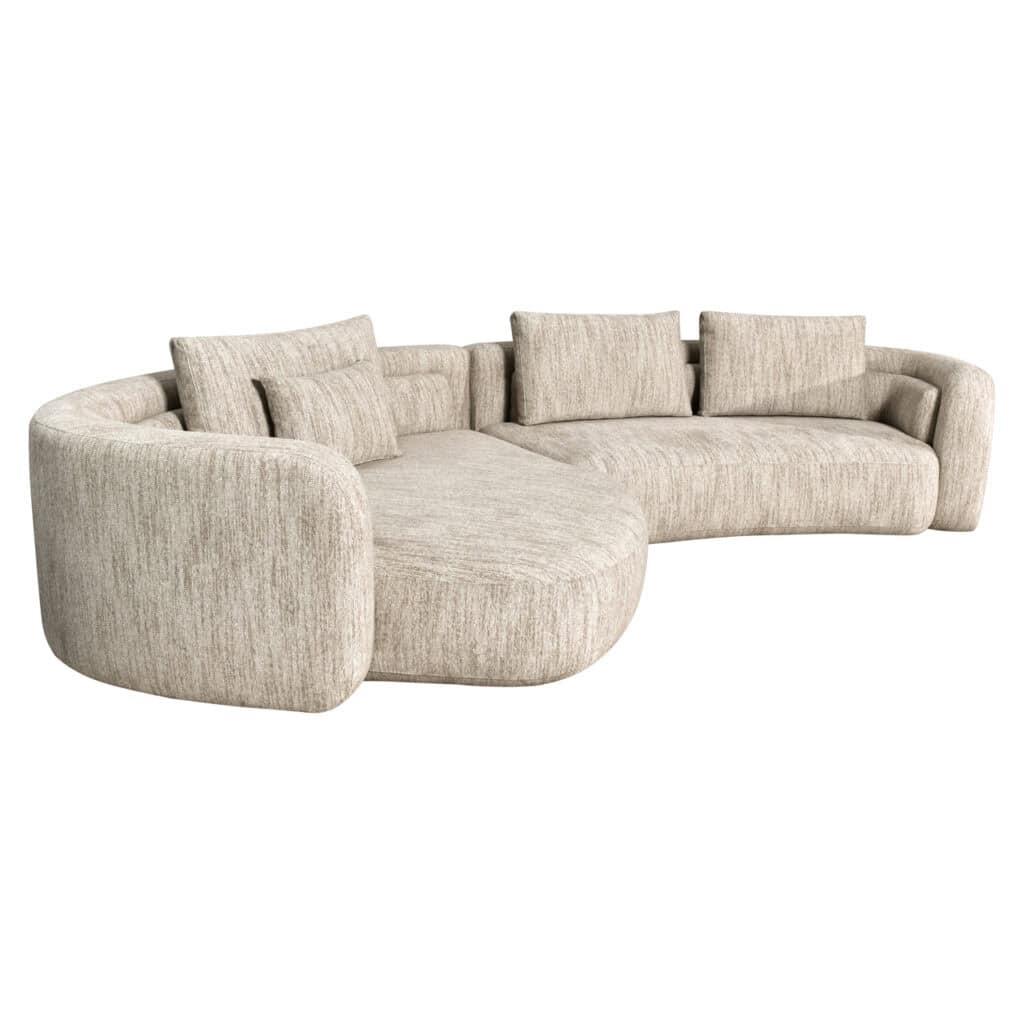 Luxe zachte bank met hoekopstelling en kussens, perfect voor moderne woonkamers.