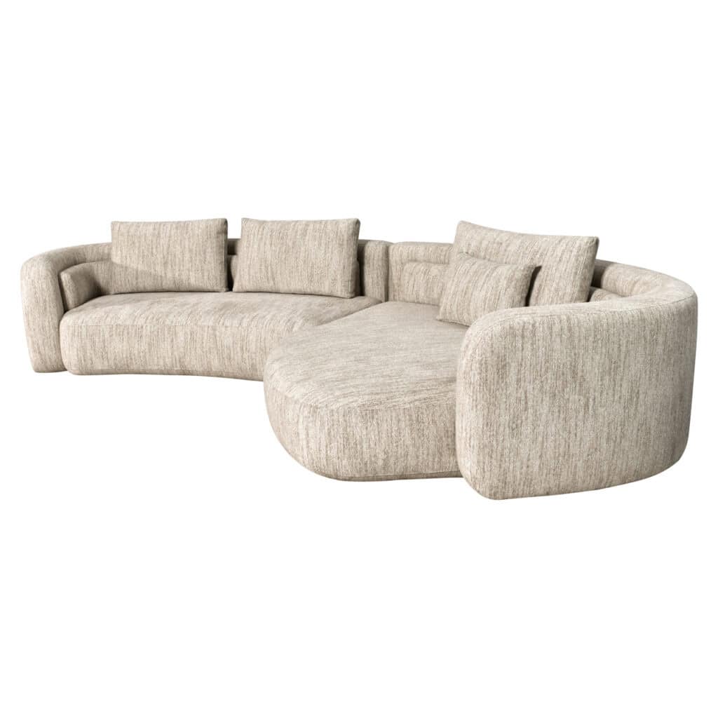 Luxe zachte bank met hoekopstelling en kussens.