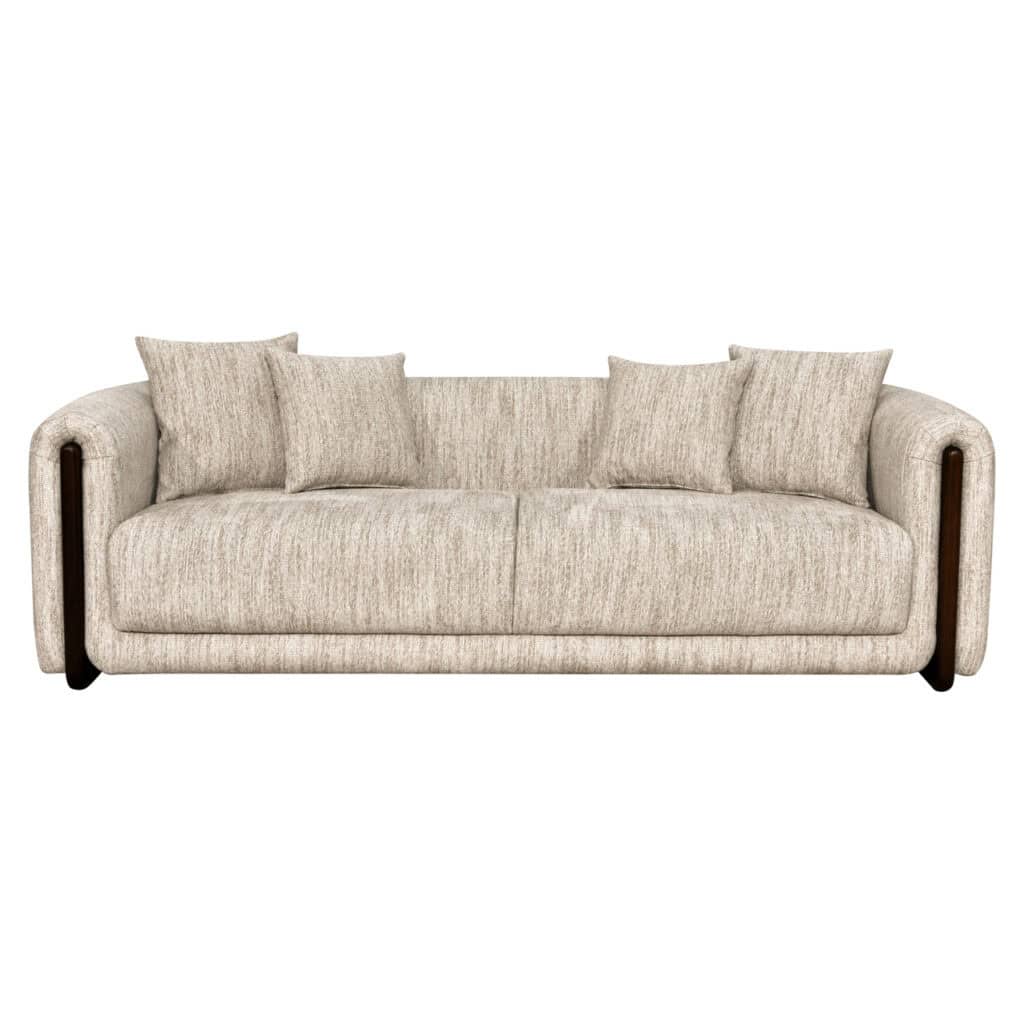 Luxury Lov Sofa soft fabric upholstery and wooden accents.
