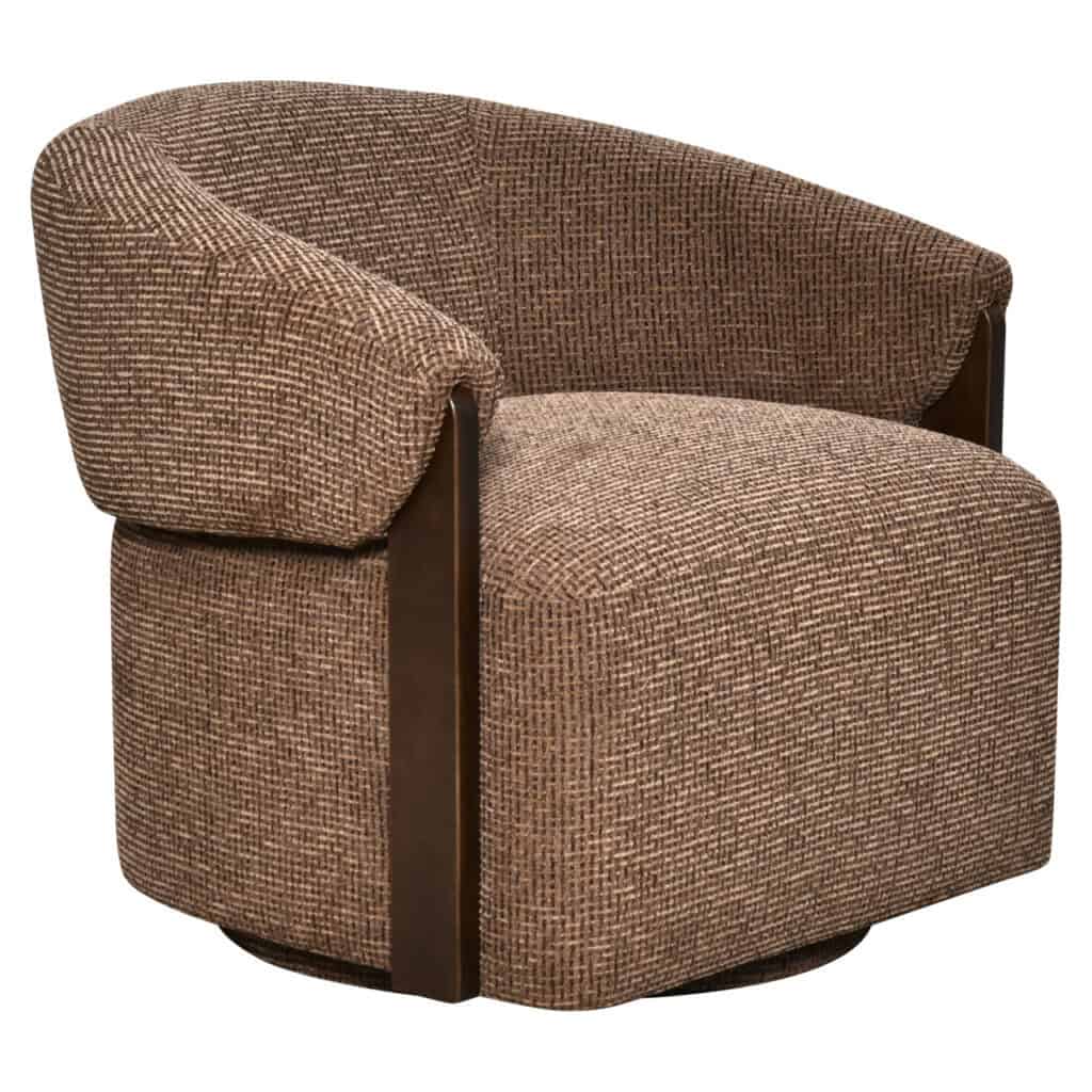 Comfortabele Marina lounge stoel in bruin blockweave stof.