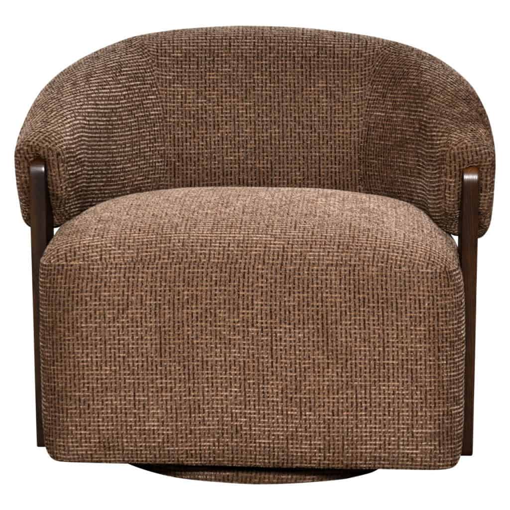 Comfortabele Marina lounge stoel in bruin blockweave stof.