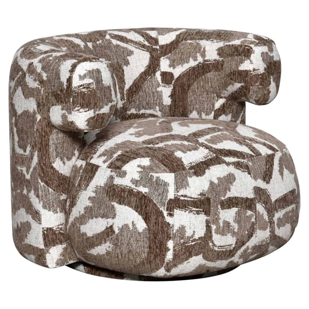 Lounge stoel Talley in bruin en wit met natuurprint, swivel functie.