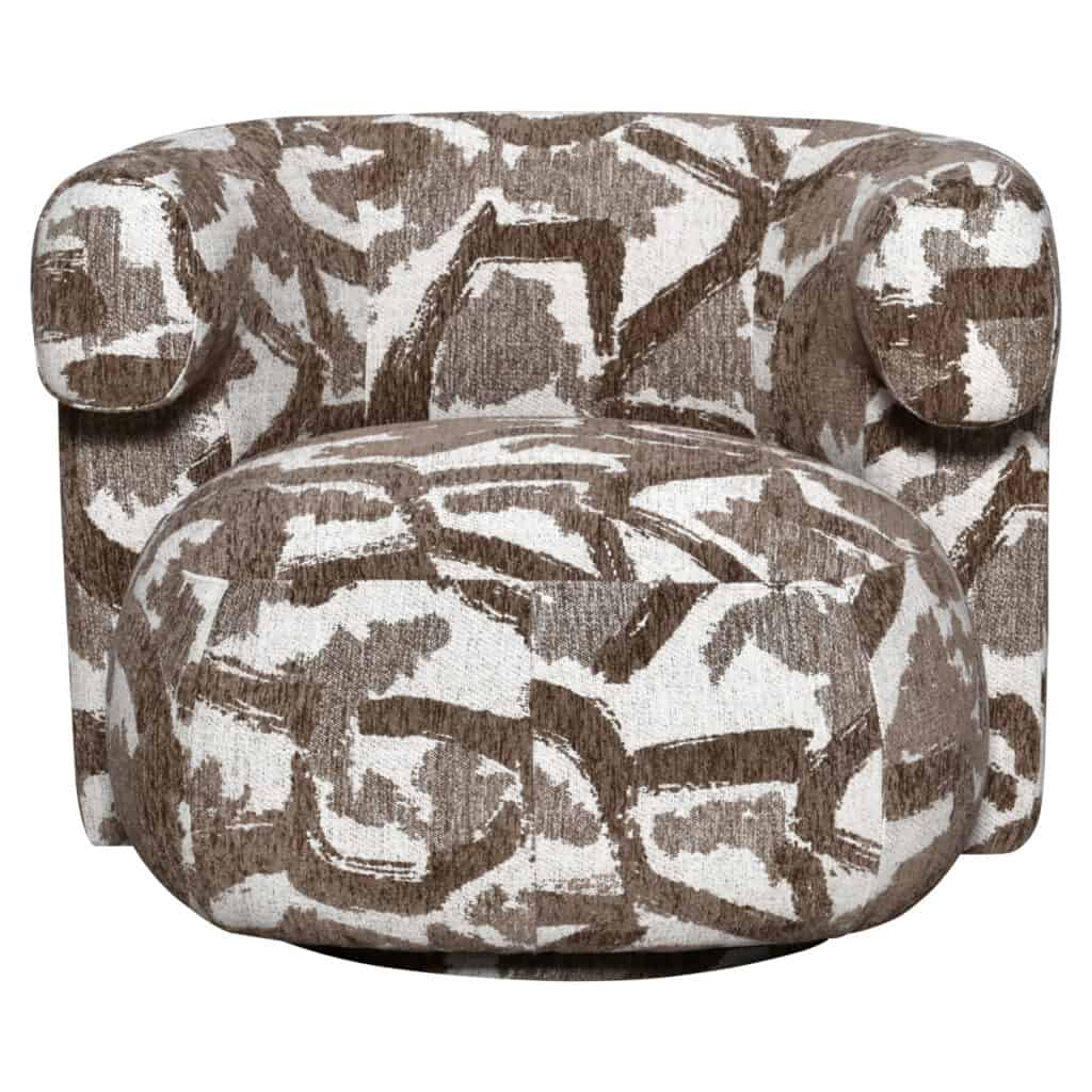 Lounge stoel Talley in bruin met natuurkleurige print, swivel functie.