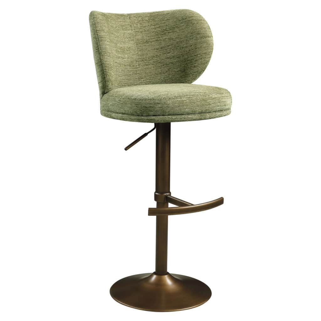 Pistachegroene barstoel Amely met swivelfunctie en zachte bekleding.