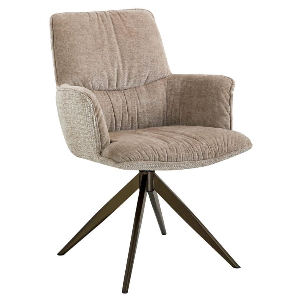Comfortabele eetkamerstoel Chase in cream blockweave met draaifunctie.