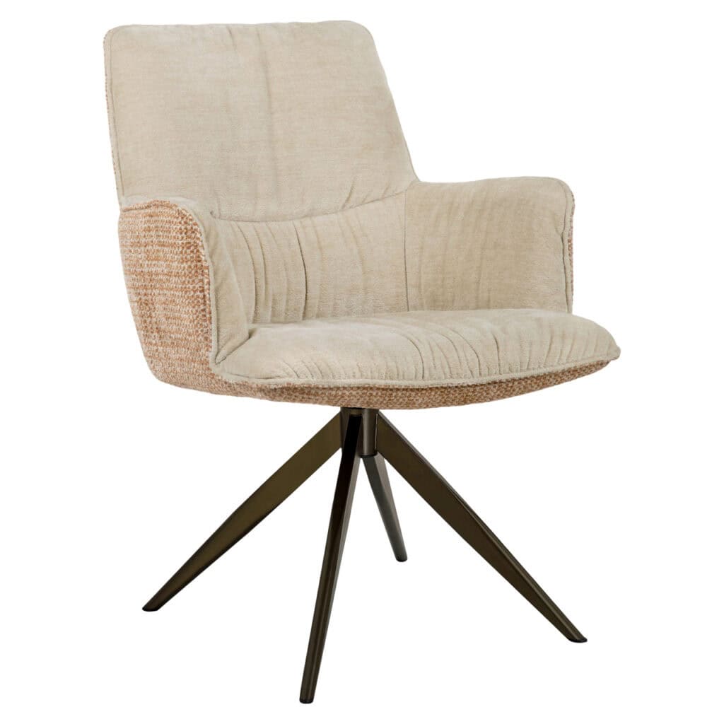Eetkamerstoel Chase met ginger jacquard bekleding en draaibaar ontwerp.