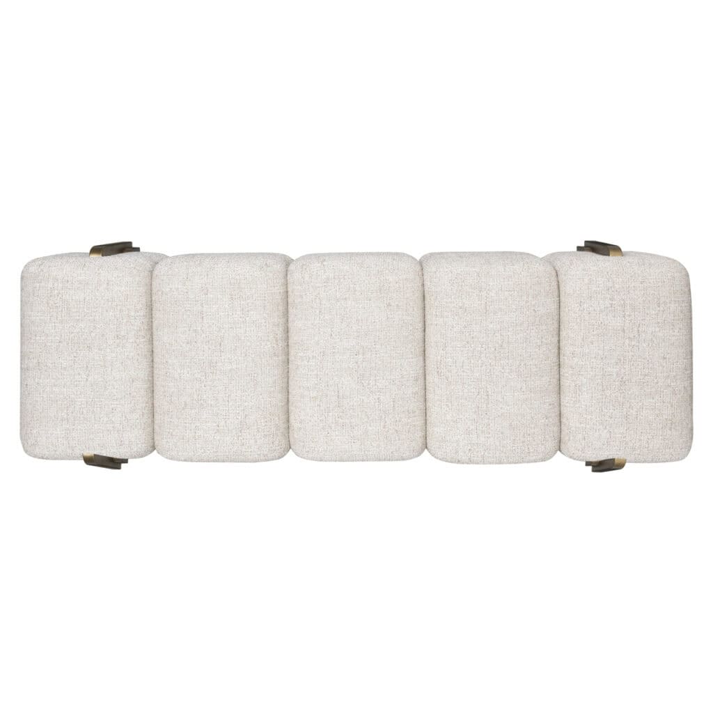 Crèmekleurige tweed bank met vijf zittingen voor interieurdesign.