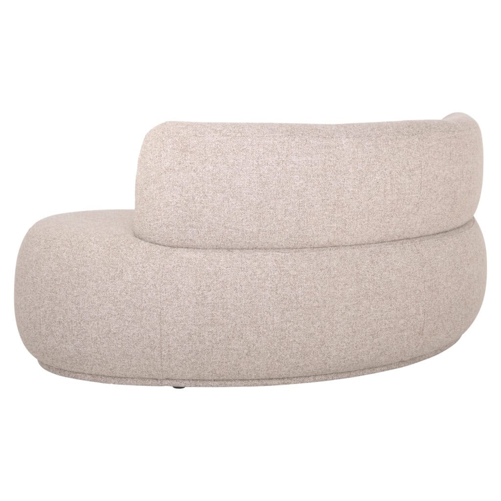 Eetkamerbank Sorrobon met ronde vorm en beige bekleding.