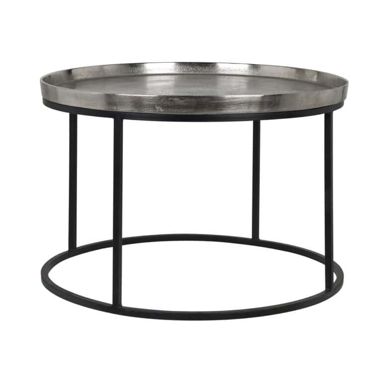 Lyam , a modern silver coffee table with a black metal frame.