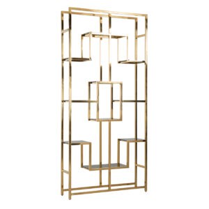 Gouden wandkast Magnus met open vakken voor modern interieur.