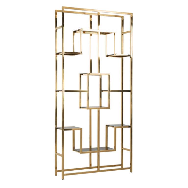 Gouden wandkast Magnus met open vakken voor modern interieur.