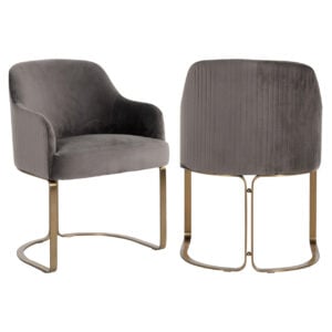 Moderne eetkamerstoel Hadley met stone velvet bekleding en gouden frame.