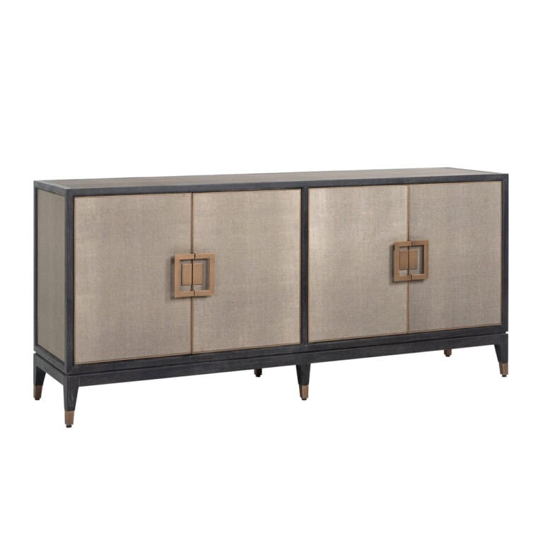 Elegant sideboard with a " brass " and " shagreen " finish for a luxurious interior.
