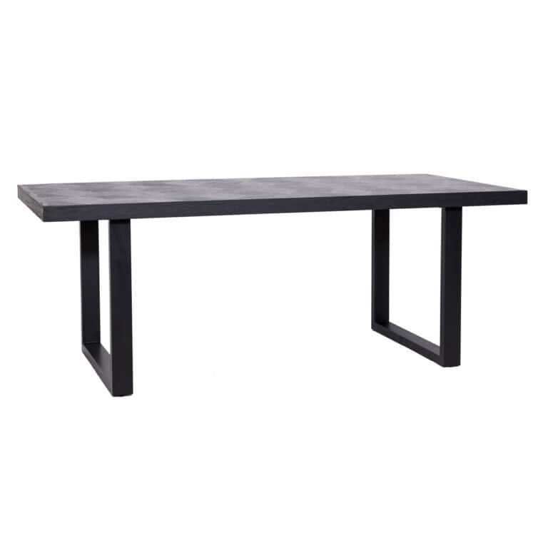 Table à dîner  moderne Table à dîner Blax avec un piètement en métal noir et un plateau en bois.