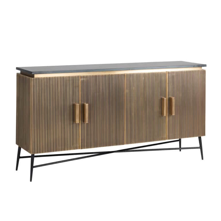 Ironville gold sideboardgold vertical slats and black metal legs.