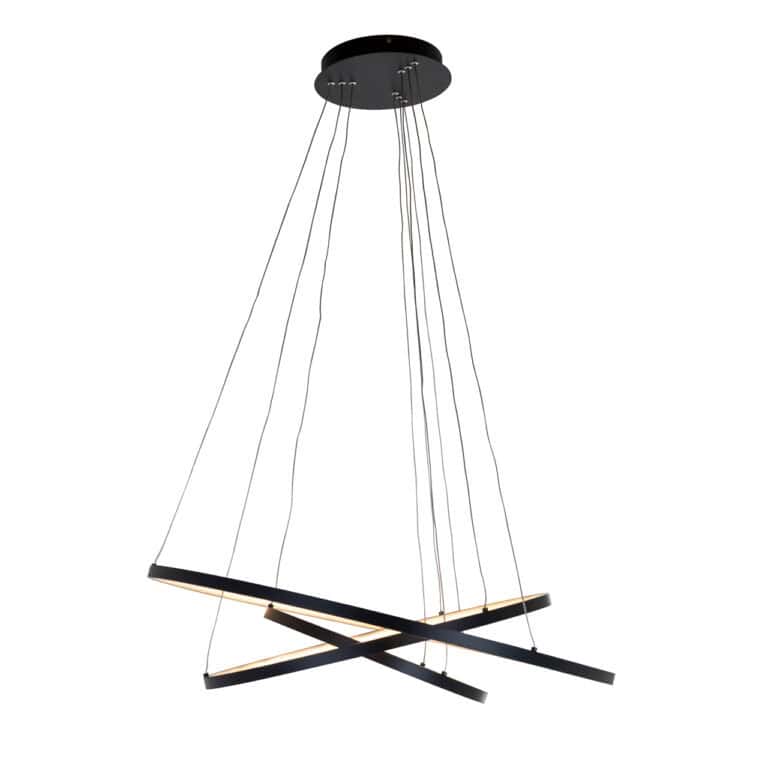 Moderne zwarte hanglamp Amira met strakke lijnen en LED-verlichting.