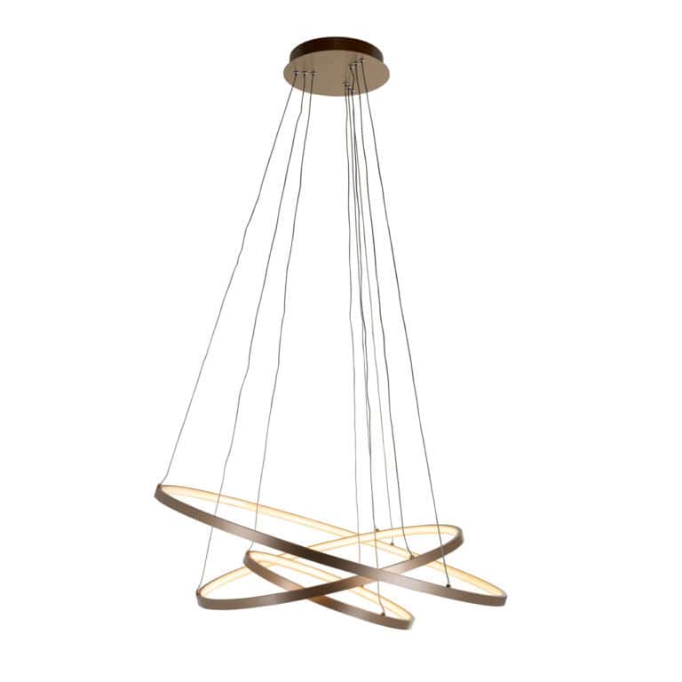 Moderne hanglamp Amira goud met cirkelvormige design voor interieur.