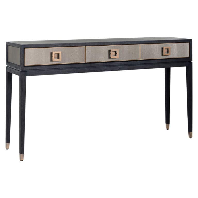 Élégante console ornée de shagreen  brass  shagreen , idéale pour un intérieur luxueux.