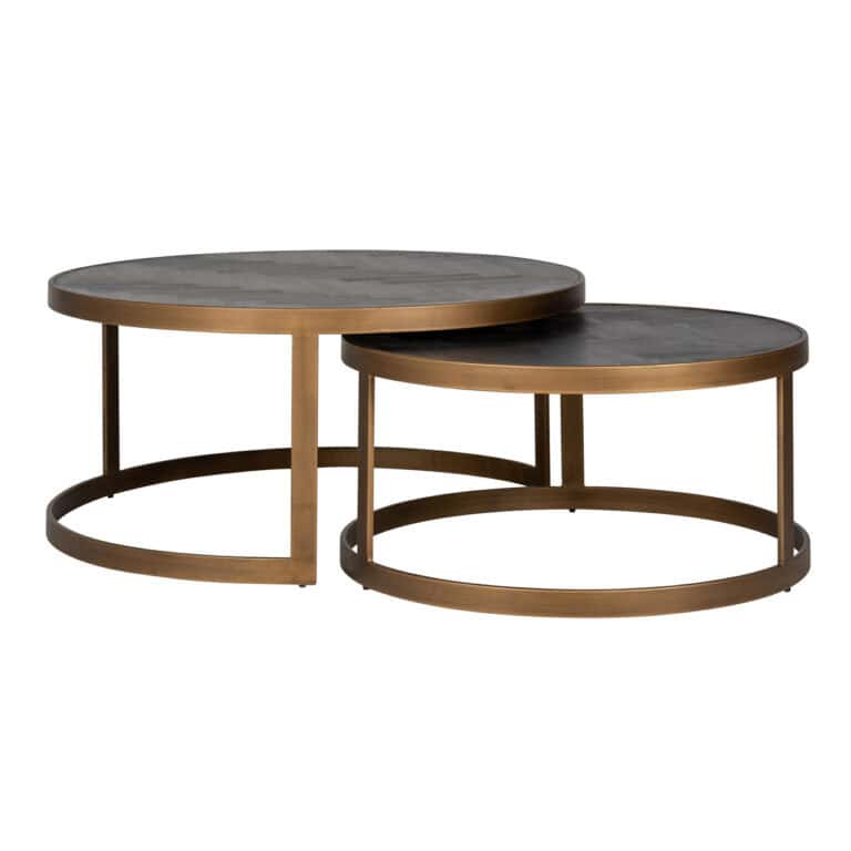Set van 2 salontafels Blackbone Brass zwart rustiek voor moderne interieurs.