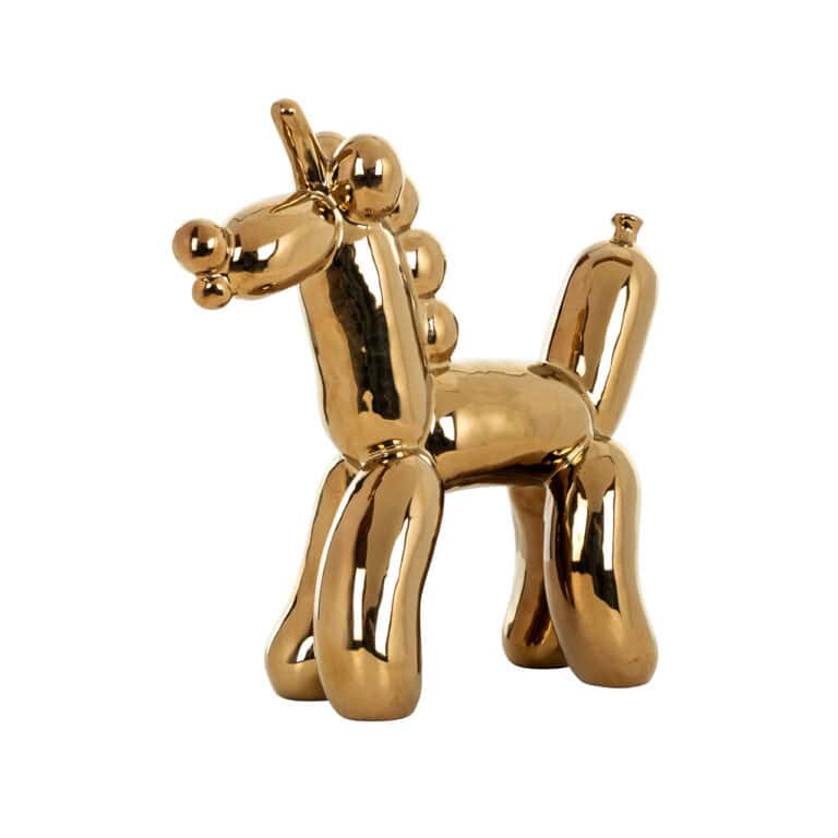 Goldene „ Balloonicorn “-Figur, dekoratives Accessoire für die Inneneinrichtung.