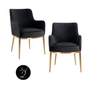Set of 2 " Breeze " dining chairs in black velvet with wooden legs.