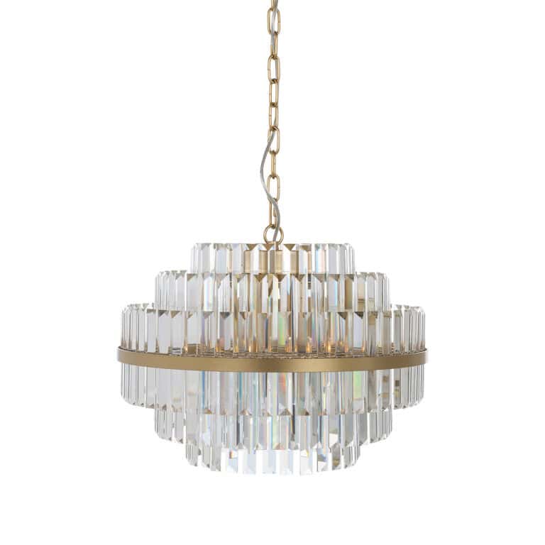 Kleine hanglamp Desire in brushed goud met kristallen details.