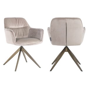 Chaise de salle à manger « Aline » en velours « khaki », avec fonction pivotante et pied en bois.