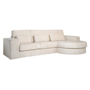 Witte chenille bank Felix met lounge rechts, modern en comfortabel.