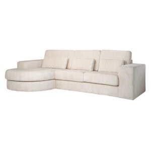 Weißes Chenille- Sofa  -Felix , 2,5-Sitzer mit Lounge-Element links, modernes Design.