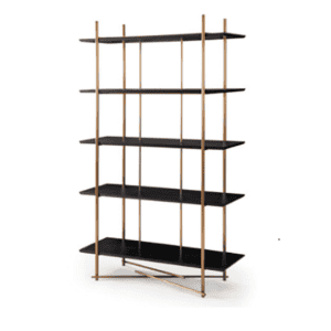 Présentoir s modernes en noir et en bois, avec plusieurs planches.