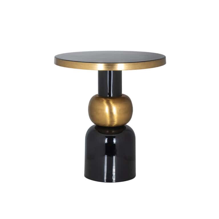 Moderne bijzettafel met zwart en goud afwerking, elegant design.