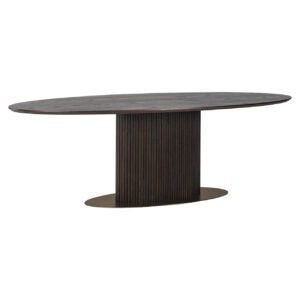 Eettafel Luxor in bruin met ovaal vorm en centrale poot.